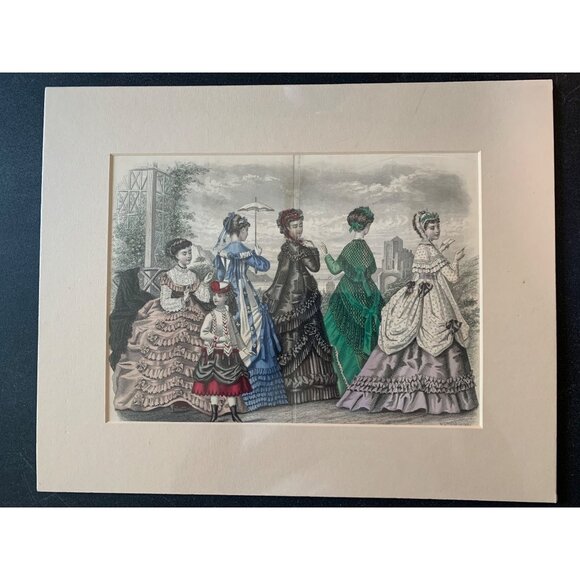 Antique Victorian Fashion Print Art Matte 1850's 14" x 12" Decor 7411 - Picture 1 of 7
